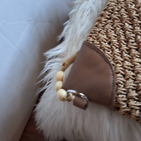 Tan Woven Paper Raffia Drawstring Backpack - Picture 13 of 15